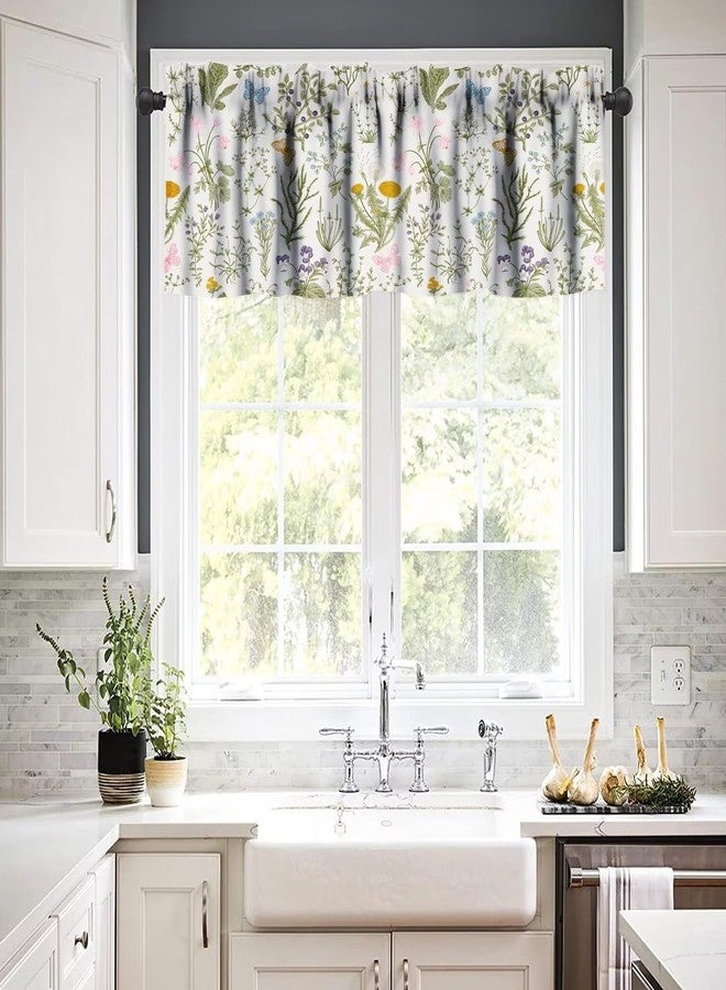 Kurtect Vintage Floral Window Valance Green Botanical Butterfly Colorful Valance Curtain Bedroom Kitchen Living Room Cafe Dining Room 54x18in - Image 3